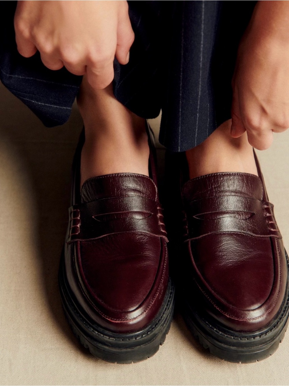Sezane Albane Women's Burgundy Leather Penny Loafers